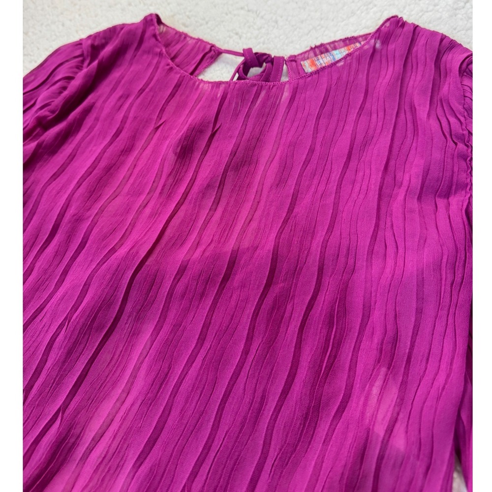 Urban Outfitters Magenta Purple Plisse Pleated Sheer Tie Back Crop Top Large - Picture 3 of 7